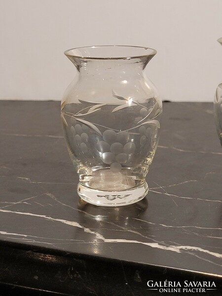 2db mini üvegváza 6,5cm szőlő mintával -- egyszálas váza
