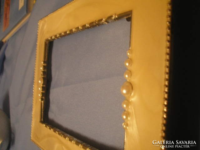 Antique pearl nun work with pearls 20x14 cm mirror- handicraft holy picture frame