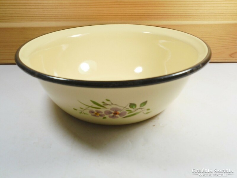 Retro enameled flower pattern bowl plate - 20 cm diameter