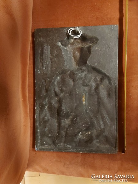 Bronzírozott fém dombormű, 18x26 cm, szép állapotban