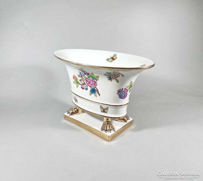 Herend, hand-painted porcelain bowl with claw foot with victorian pattern, perfect! (H031)