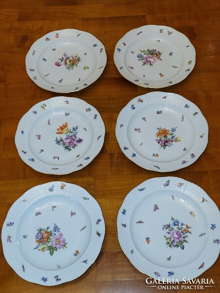 6 db antik Herendi lapos tányér virág mintás