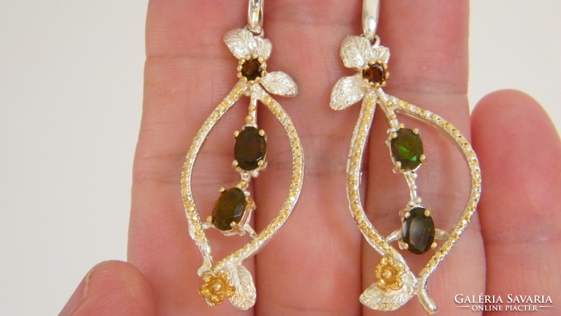 Large silver earrings with black Ethiopian opal stones