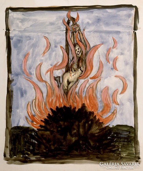 Hugo Simberg - Witch at the Bonfire - reprint