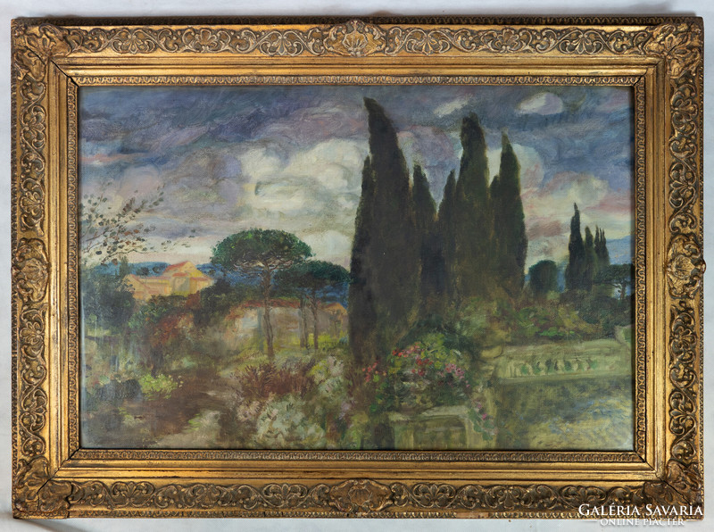 Hungarian - Gustáv Mannheimer - landscape with cypresses