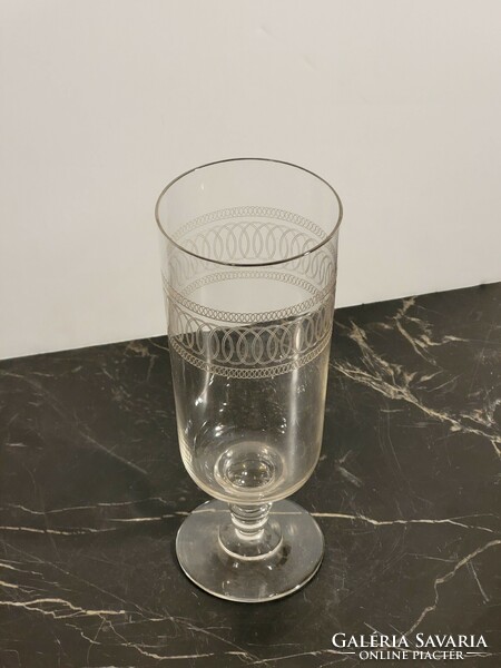 Old stemmed beer glass 17.5cm with polished pattern -- beer glass pitcher