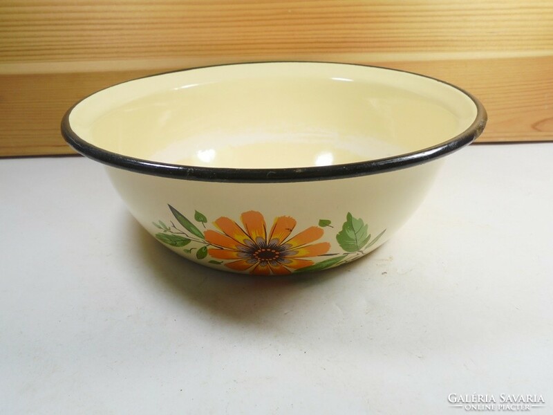 Retro enameled flower pattern bowl plate - 20 cm diameter