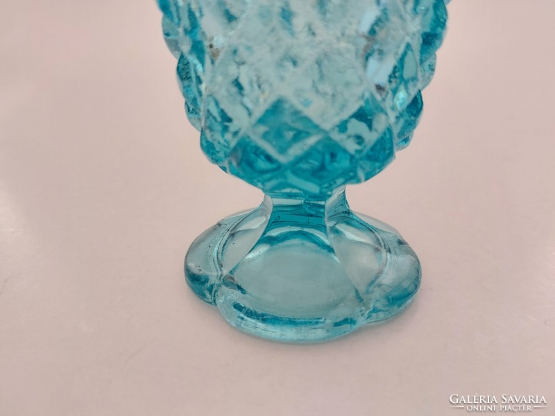 Régi talpas üveg pohár kék kehely díszüveg