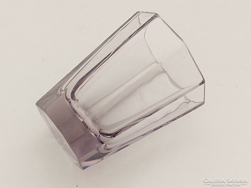 Régi üveg pohár Moser jellegű lila röviditalos szögletes