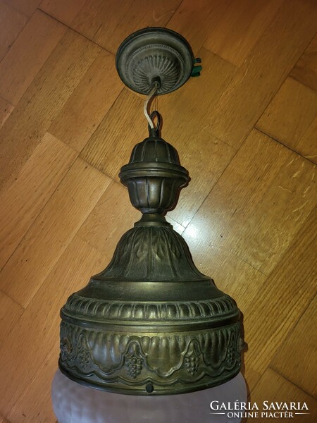 Mennyezeti függő lámpa, réz csillár, eredeti pikkelyes üveg búrával