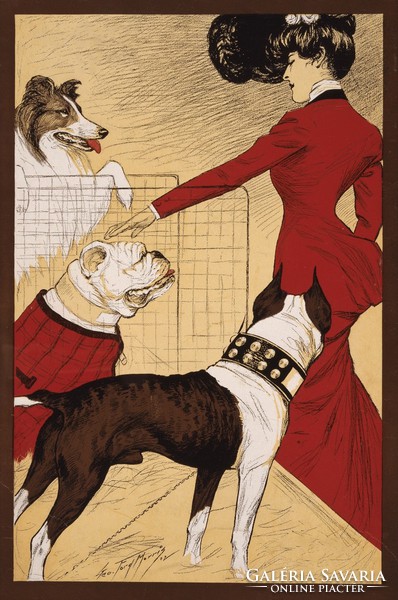 George ford morris - woman in red dress with dogs - reprint