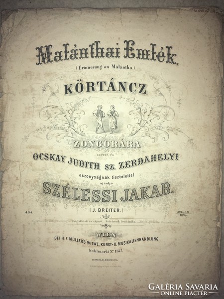 Antik kotta!/1800- as évek/ Malánthai Emlék. Körtáncz zongorára szerzé Szélessi Jakab. Bécs