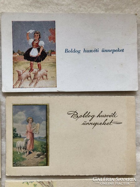 7 db antik, régi vegyes mini képeslap, üdvözlőkártya - rajzos, grafikus, stb                -4.