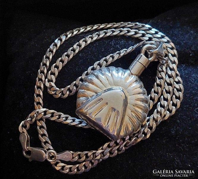 A very special silver Mexican perfume holder pendant with a screw cap on an Italian armor style chain