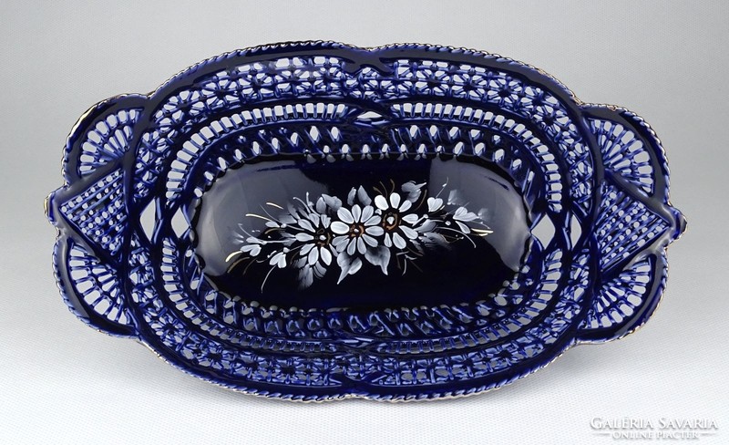 Marked 1M029 oval blue openwork porcelain serving basket 24.5 Cm