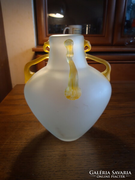Szecessziós fújt üveg amphora váza - 20 cm