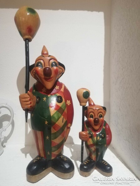 Antique wooden clowns with balloons 19-36 cm