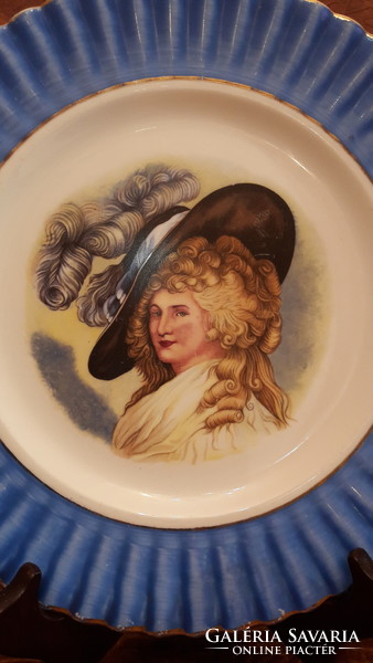 Szecessziós hölgy portrés porcelán dísztányér (M3374)