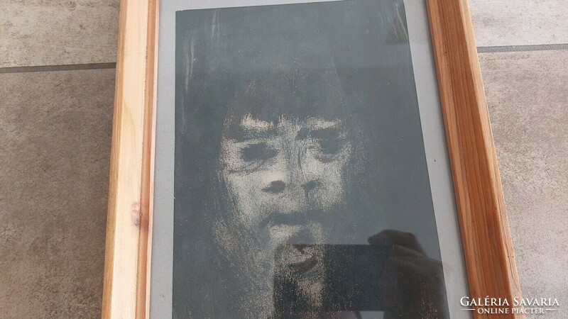 (K) Félelmetes portré festmény 32x23 cm kerettel