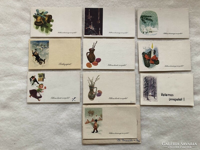 10 db régi rajzos, grafikus vegyes mini képeslap, üdvözlőkártya                -4.