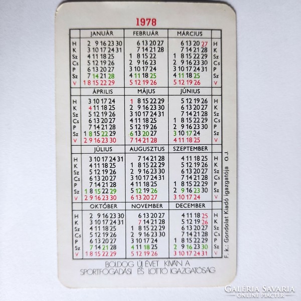 Sportfogadás kártyanaptárak 1978