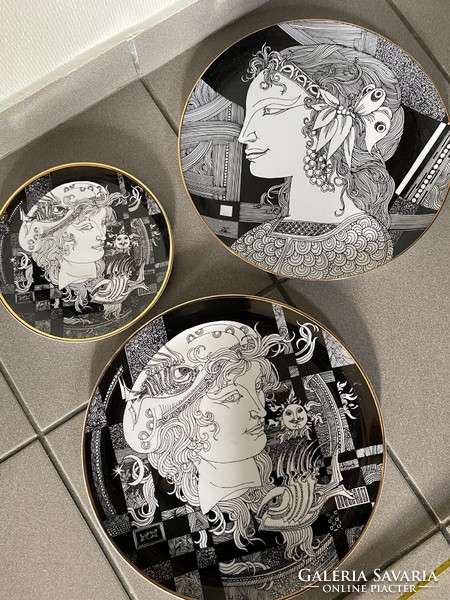 Hollóháza porcelain wall plates, in perfect condition - Jurcsák László collection