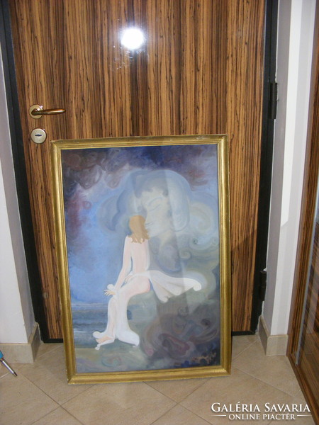 Old oil on canvas picture with a female figure