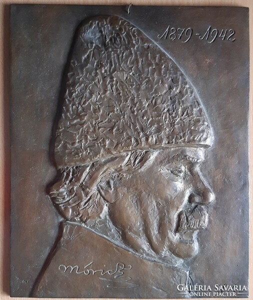 Somogyi Árpád: Móricz Zsigmond bronz dombormű, 28 x 23 cm