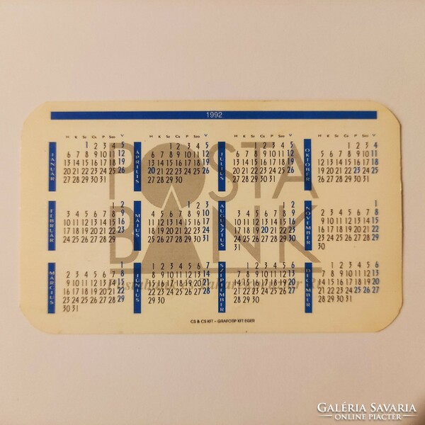 Posta bank card calendar 1992