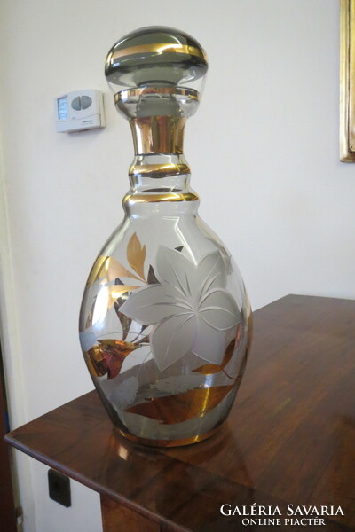 Wine bottle gilded engraved glass