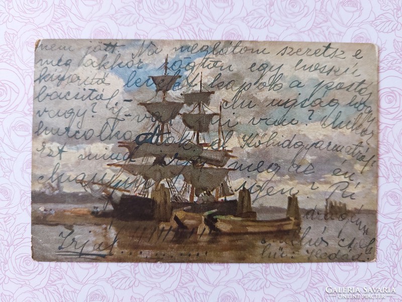 Régi képeslap 1913 levelezőlap hajó tenger