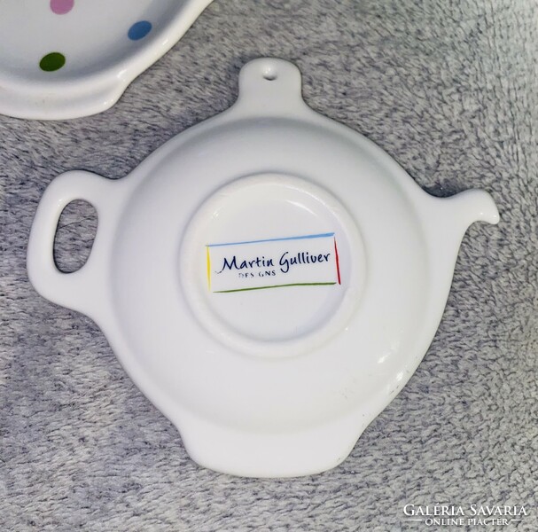 Angol 6 db pöttyös  Martin Gulliver tea kancsó formájú porcelán tea filter Tartó