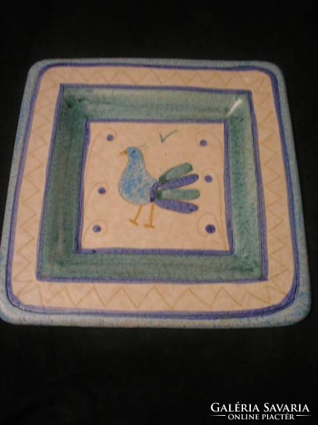 N10 Művészi jelzett madaras kerámia faltál  ritkaság 21,5x 21,5 cm-es