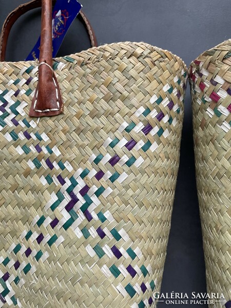 Madagaszkári kézműves fonott füles bevásárló kosár