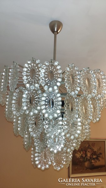 Massive rosette crystal glass chandelier