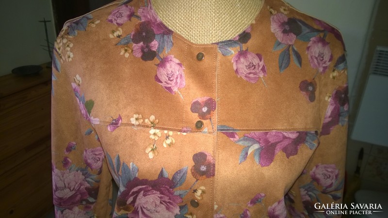 AMISU konyakszín-virágos blézer-női felső-kabátka  M 38