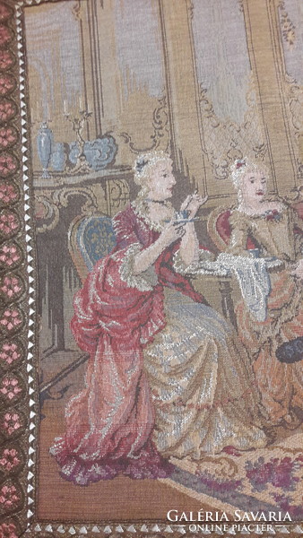 Régi barokk jelenetes falikárpit, gobelin kép (L3444)