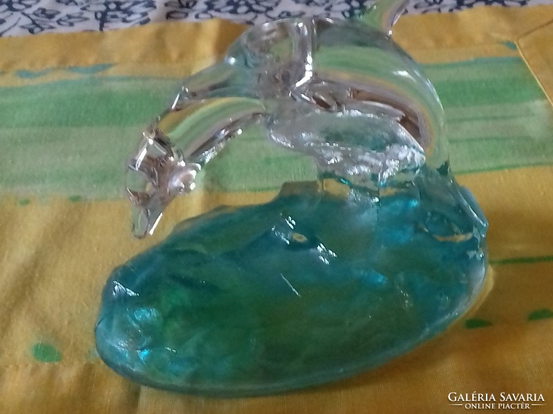 Pair of French crystal dolphins, 12 cm high, 15 cm wide xx