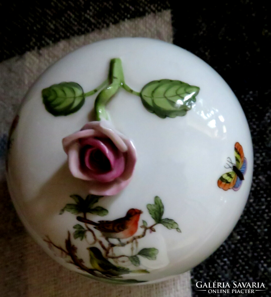 Herend rotschild pattern bonbonier, purple rose holder