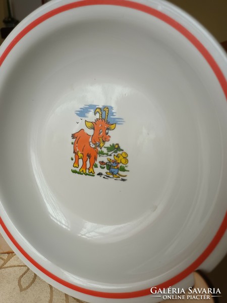 Zsolnay goat children's deep plate with fairy tale pattern