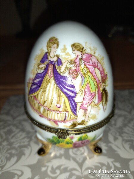 Gyönyörű nagy méretű vintage Faberge stílus barokk porcelán ékszertartó tojás.