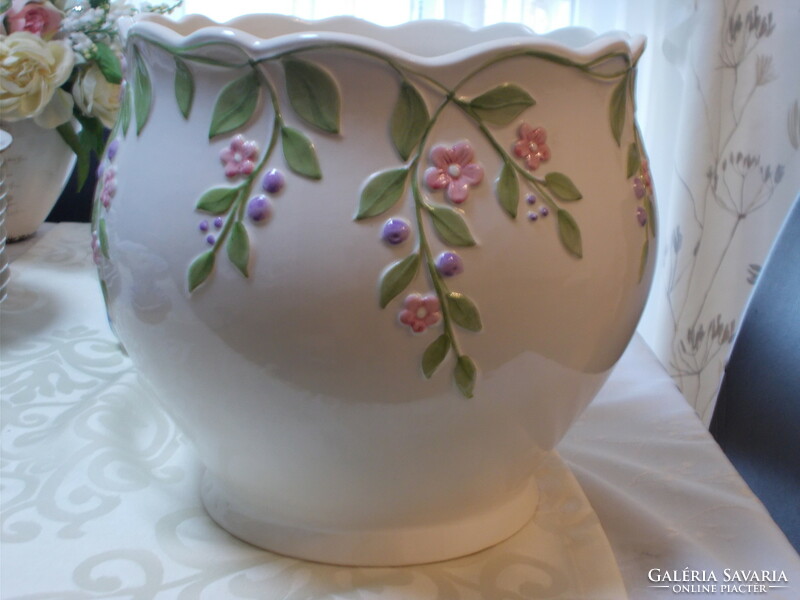 Old beautiful flawless large hand painted porcelain flower pot with markings