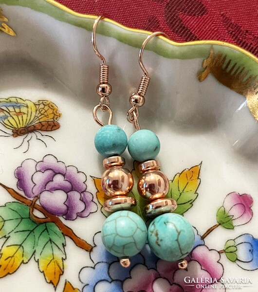 Elegant turquoise-hematite mineral earrings