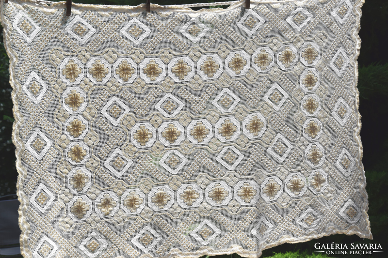 Antik Régi Nagy kézi horgolt necc filé csipke terítő asztalterítő  115 x 76