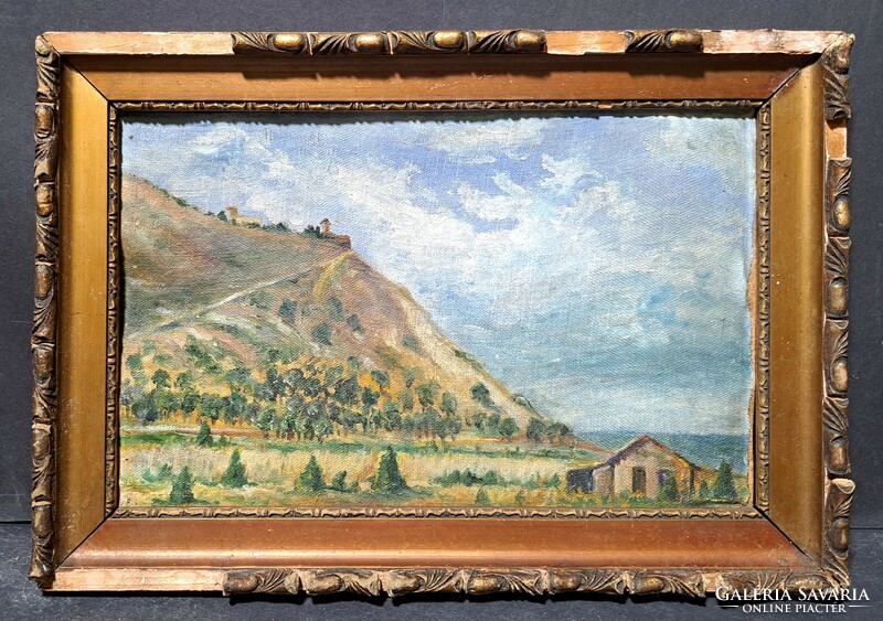 Mountainside - oil on canvas, landscape, size with frame 33x23 cm, unidentified mark