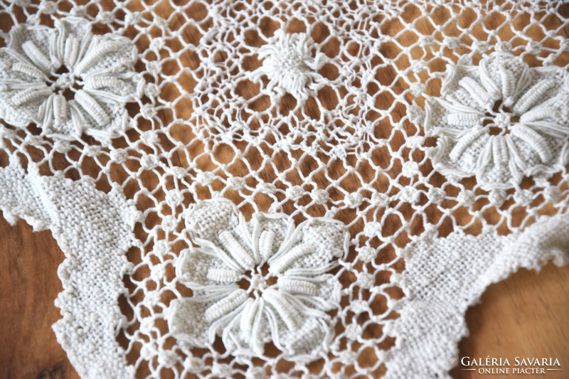 Antique old hand crocheted netting fillet lace spool lace tablecloth tablecloth centerpiece 72 x 70