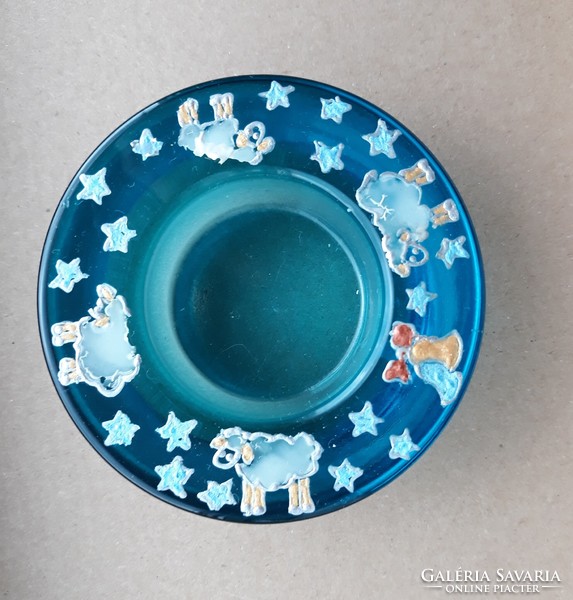 Hand-painted candle holder with lambs and stars