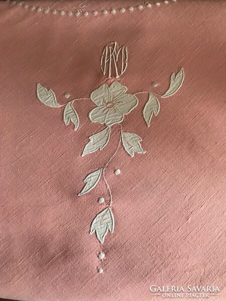 Old monogrammed linen tablecloth and napkins