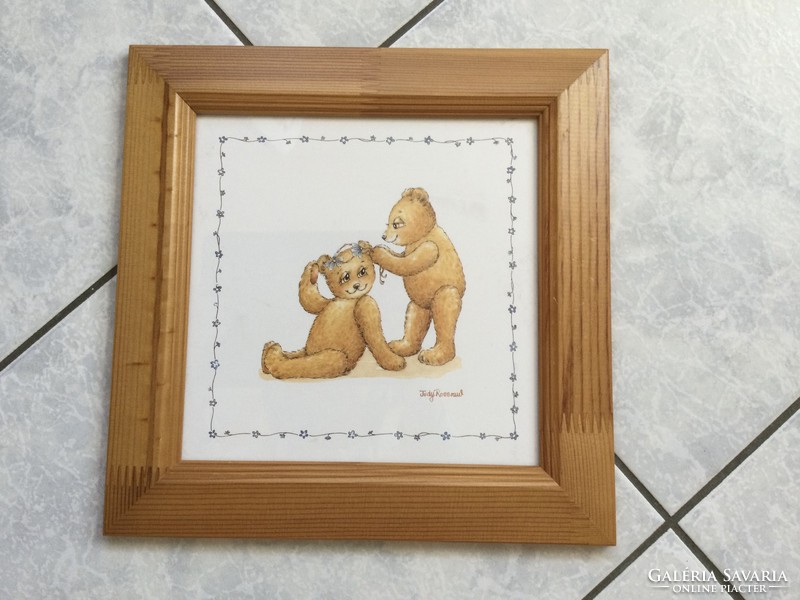 Kid teddy bear mural with wooden frame