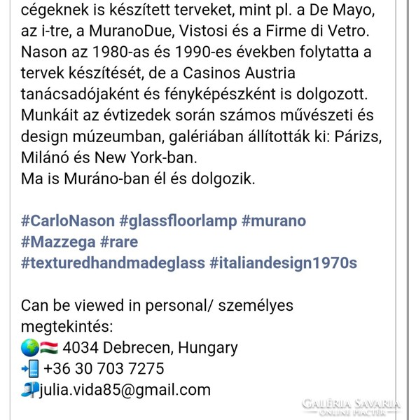 Carlo nason Murano glass floor lamp, 1969